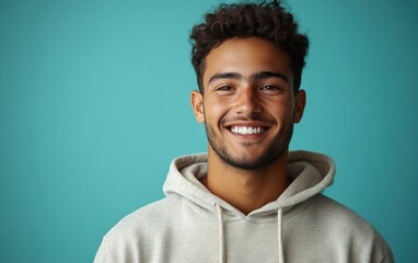 Obraz premium man smiling with sweatshirt in color background