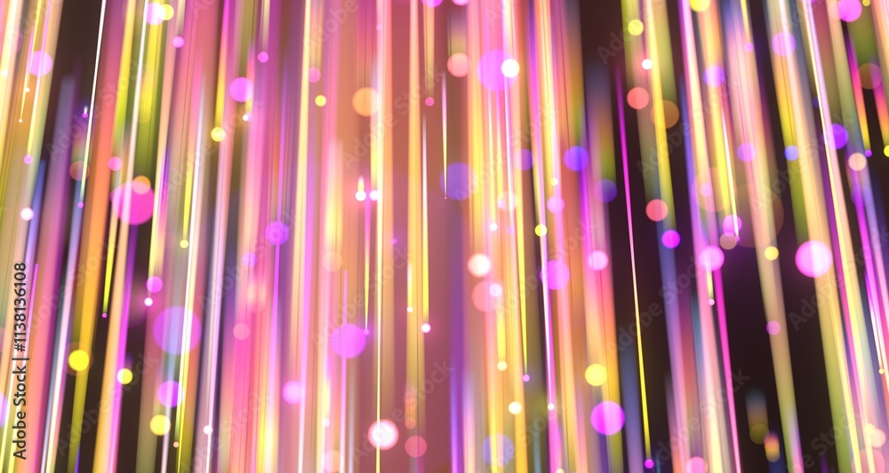 Poster neon streams move along curved trajectory on black