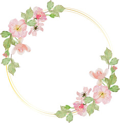 watercolor blossom pink old rose clair martin english rose flower bouquet with gold circle frame