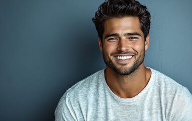 Obraz premium man smiling with sweatshirt in color background