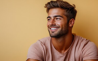 Obraz premium man smiling with casual clothing in color background