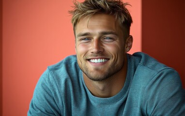 Obraz premium man smiling with sweatshirt in color background