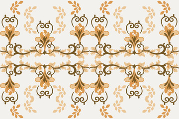 Brown and cream floral  classic traditional damask design, seamless pattern, vector illustration for elegant textile design. Design for fabric ends and clothing.