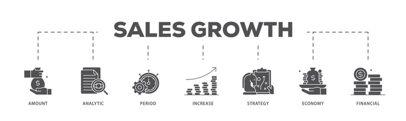 Sales growth infographic icon flow process which consists of financial, increase, economy, strategy, period, analytic, amount icon live stroke and easy to edit .