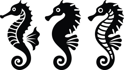 Seahorse icon and logo silhouette set vector art and using black color illustration design