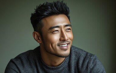 Fototapeta premium man smiling with sweatshirt in color background