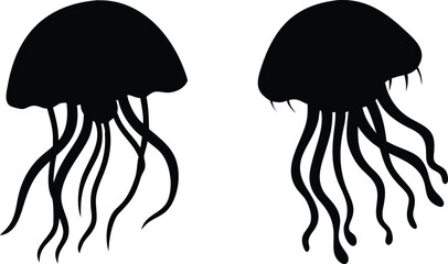 Jellyfish icon and logo silhouette set vector art and using black color illustration design