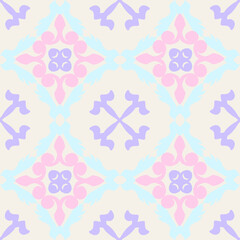 Pink, blue, and purple (pastel color) classic traditional damask design, seamless pattern, vector illustration for elegant textile design. Design for fabric ends and clothing.