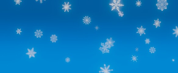 Falling Snowflakes on Blue Background