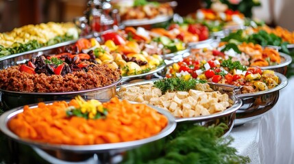 Vibrant Buffet Spread Featuring Fresh Colorful Dishes and Garnishes