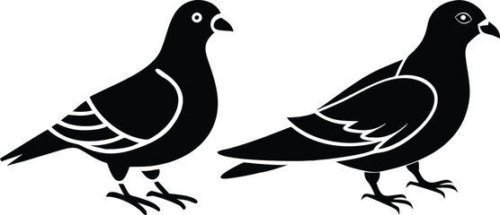 Fototapeta premium Pigeon icon and logo silhouette set vector art and using black color illustration design