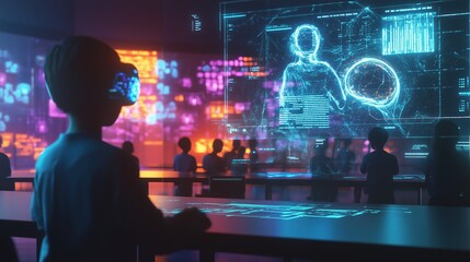 Obraz premium Futuristic Classroom with Virtual Reality Learning