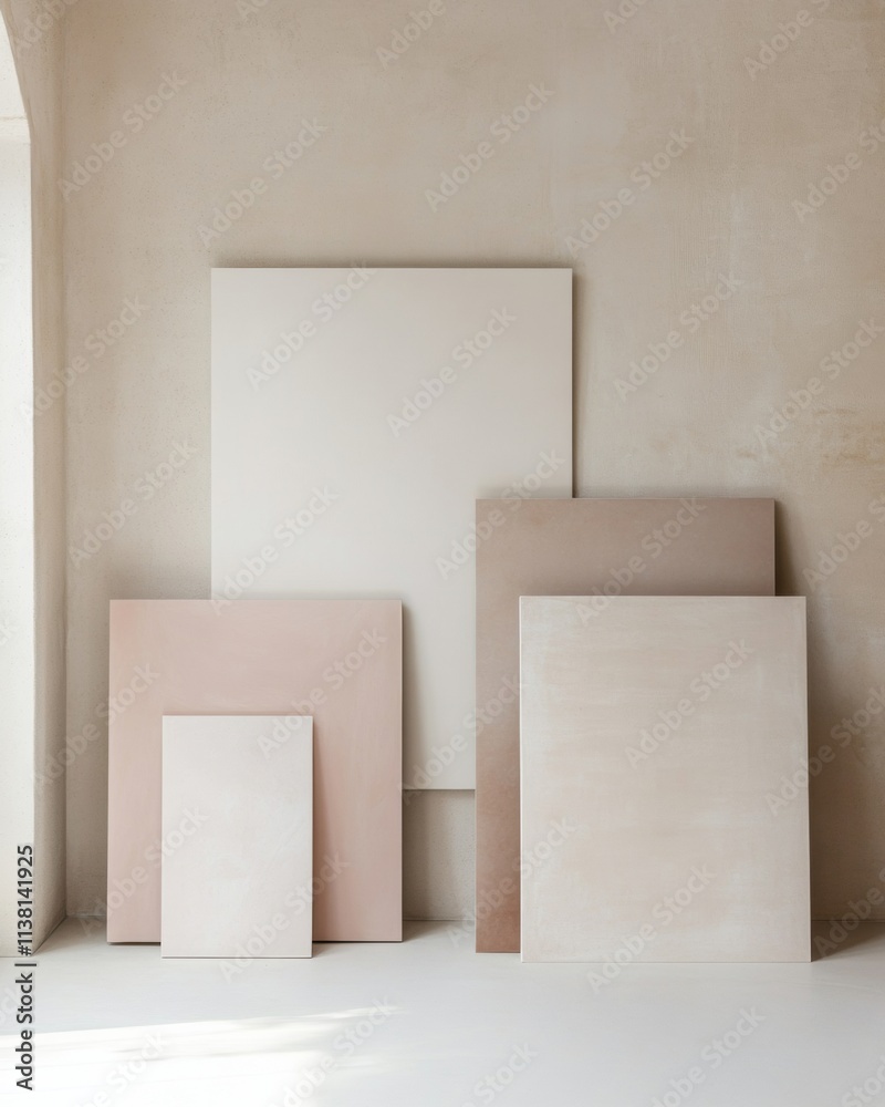 Aufkleber Minimalist Art Display with Muted Tones and Surreal Textures in Soft Light