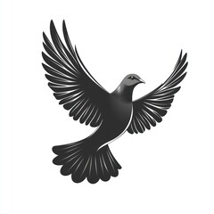 Obraz premium Black dove in flight, wings spread wide.