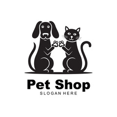 Modern style pets logos, icons. Dog, cat illustrations and symbols