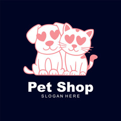 Modern style pets logos, icons. Dog, cat illustrations and symbols