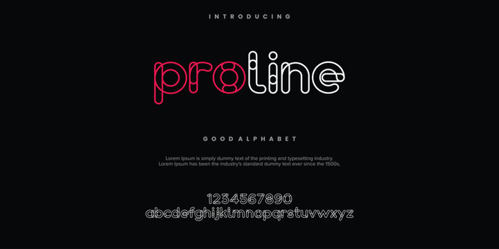 Proline abstract minimal modern alphabet fonts. Typography technology vector illustration