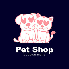 Modern style pets logos, icons. Dog, cat illustrations and symbols