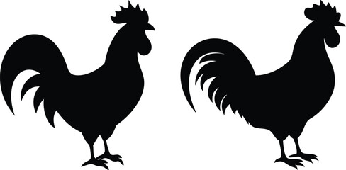 Rooster icon and logo silhouette set vector art and using black color illustration design