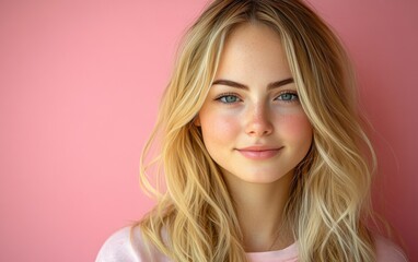 Fototapeta premium smiling beauty woman with casual sweatshirt in color background