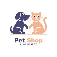 Modern style pets logos, icons. Dog, cat illustrations and symbols