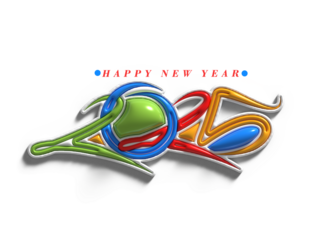 2025 Happy New Year Text Typography PNG Design Element.