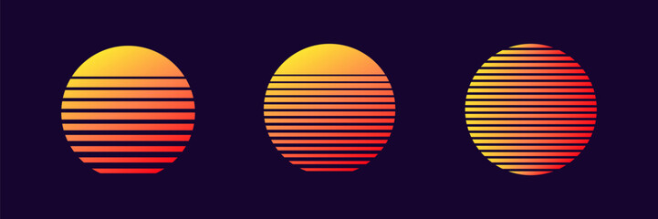 Three gradient circles with horizontal stripes, showcasing warm yellow and red tones.