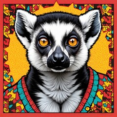 Obraz premium Lemur Portrait with Colorful Psychedelic Tribal Background, Print for T-Shirt