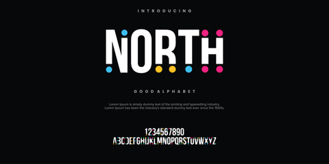 North abstract minimal modern alphabet fonts. Typography technology vector illustration