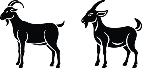 Obraz premium Goat icon and logo silhouette set vector art and using black color illustration design