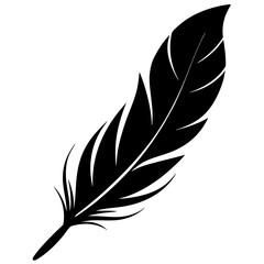 Animal feather icon silhouette, Single feather art vector, Vector of single animal feather shape, Vector illustration