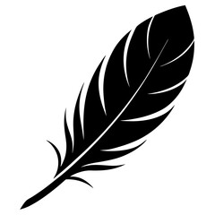Animal feather icon silhouette, Single feather art vector, Vector of single animal feather shape, Vector illustration