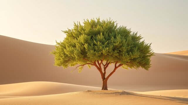 Drought-Tolerant Ghaf Tree in Ras Al Khaimah Desert, UAE - Prosopis cineraria, Arid Landscape, Desertification Fight