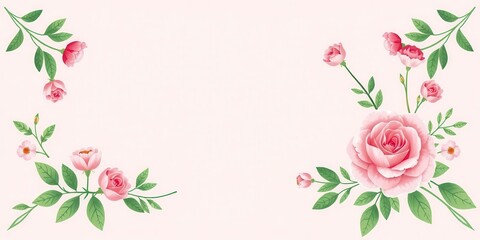 Fototapeta premium A beautiful frame made of rose flowers and leaves, perfect for wedding invitations and romantic designs, floral, design, flower