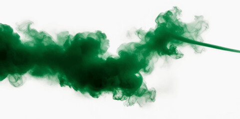 Beautiful green smoke plume isolated on transparent background. bright orange paint color powder festival background.