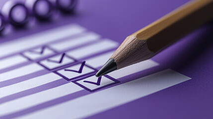 Checklist with pencil on purple background, emphasizing organization and productivity. image captures sense of accomplishment and planning