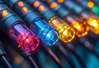 Colorful Illuminated String Lights Close Up View
