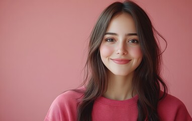 Fototapeta premium smiling beauty woman with casual sweatshirt in color background