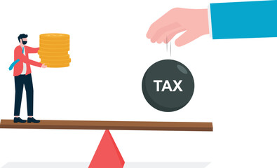 Hand drop heavy tax weight to balance and coins scattered business team complain
