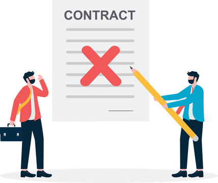 Manager give an big x on contract paper metaphor of termination of employee
