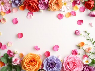 Backdrop of colorful paper roses in various shades of pink, red, and orange, texture, celebration, decoration