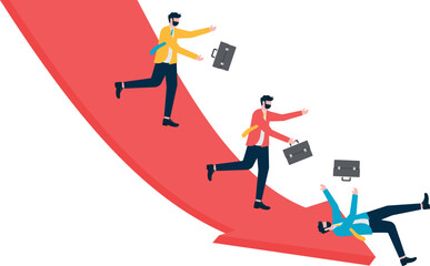 The men slide down through an arrow that slopes to the ground due to layoffs, an illustration for mass layoffs.
