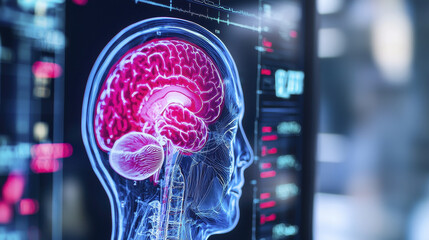 detailed illustration of human brain in profile view, showcasing neural connections and structures. vibrant colors highlight complexity of brain anatomy and functions