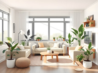 Modern living room with sofa and stylish furniture