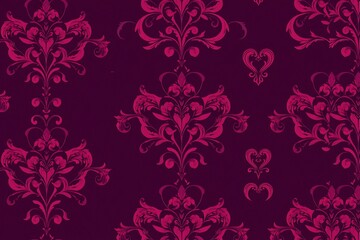 Crimson Damask: A luxurious and intricate damask pattern in a deep burgundy hue. The repeating motif features elegant swirls and floral elements, creating a rich and sophisticated backdrop.