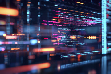 High tech software interface with colorful data streams and digital patterns. This captures essence of modern technology and innovation in vibrant, dynamic environment