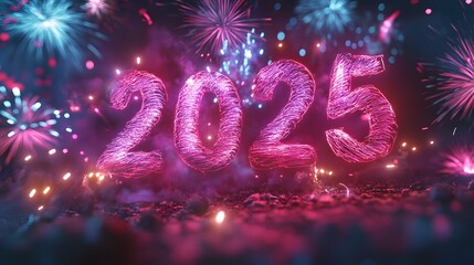 Festive Fireworks Celebrate New Year Two Thousand Twenty Five