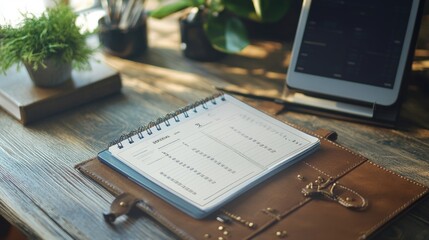Obraz premium Smartphone and Planner Mockup on Wooden Desk