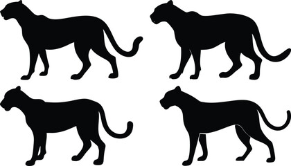 Cheetah icon and logo silhouette set vector art and using black color illustration design