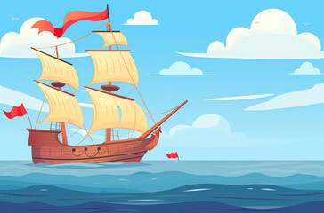 Vector illustration of a sailing Christopher's ship, celebrating Columbus Day, commemorating the discovery of America. Theme of travel and discovery.